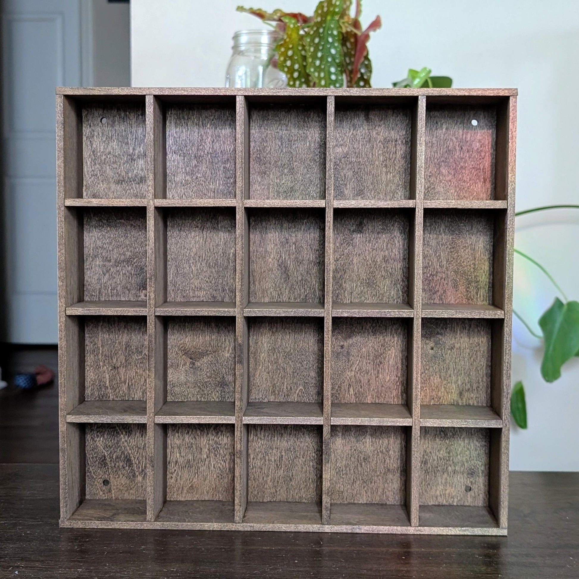 20 Compartment Wooden Display Shelf - 2.8x2.25 - Trinket Shelf - Curio Cabinet