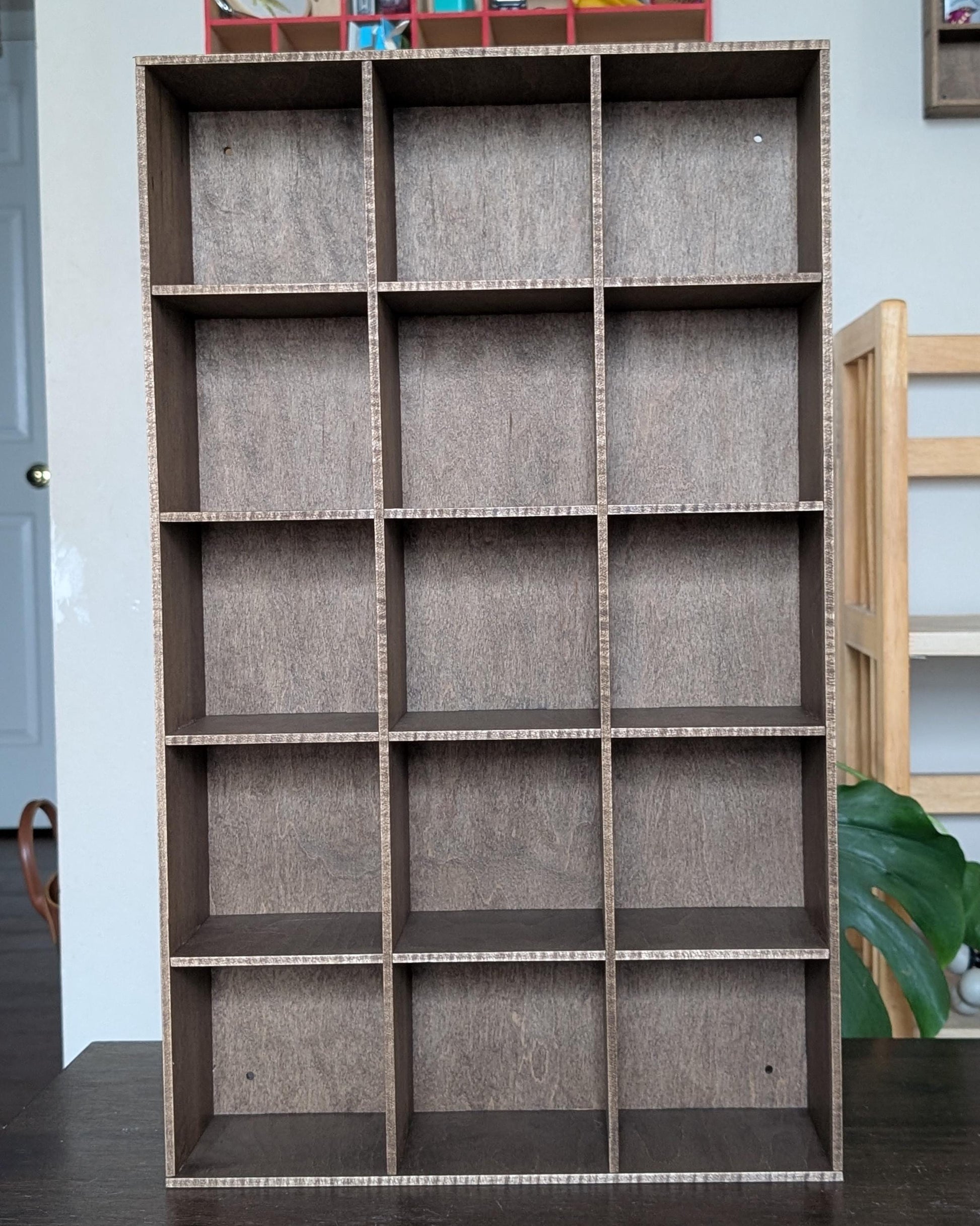 15 Compartment Wooden Display Shelf - Coffee Mug Shelf - 4.5x4.5 - Trinket Shelf - Curio Cabinet