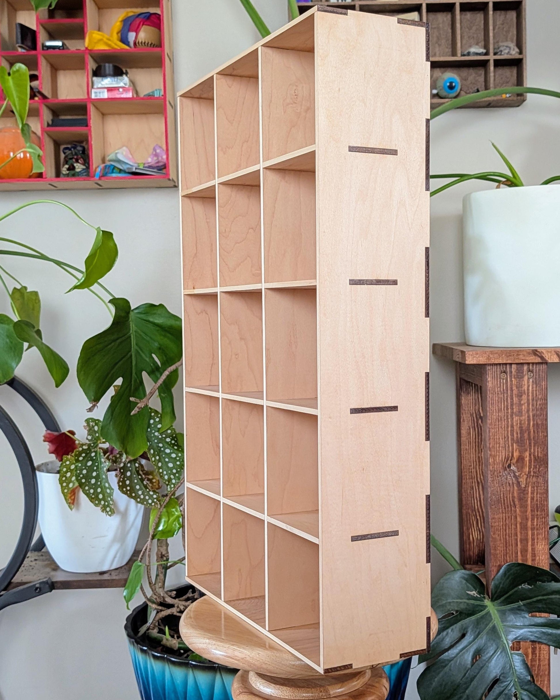 15 Compartment Wooden Display Shelf - Coffee Mug Shelf - 4.5x4.5 - Trinket Shelf - Curio Cabinet