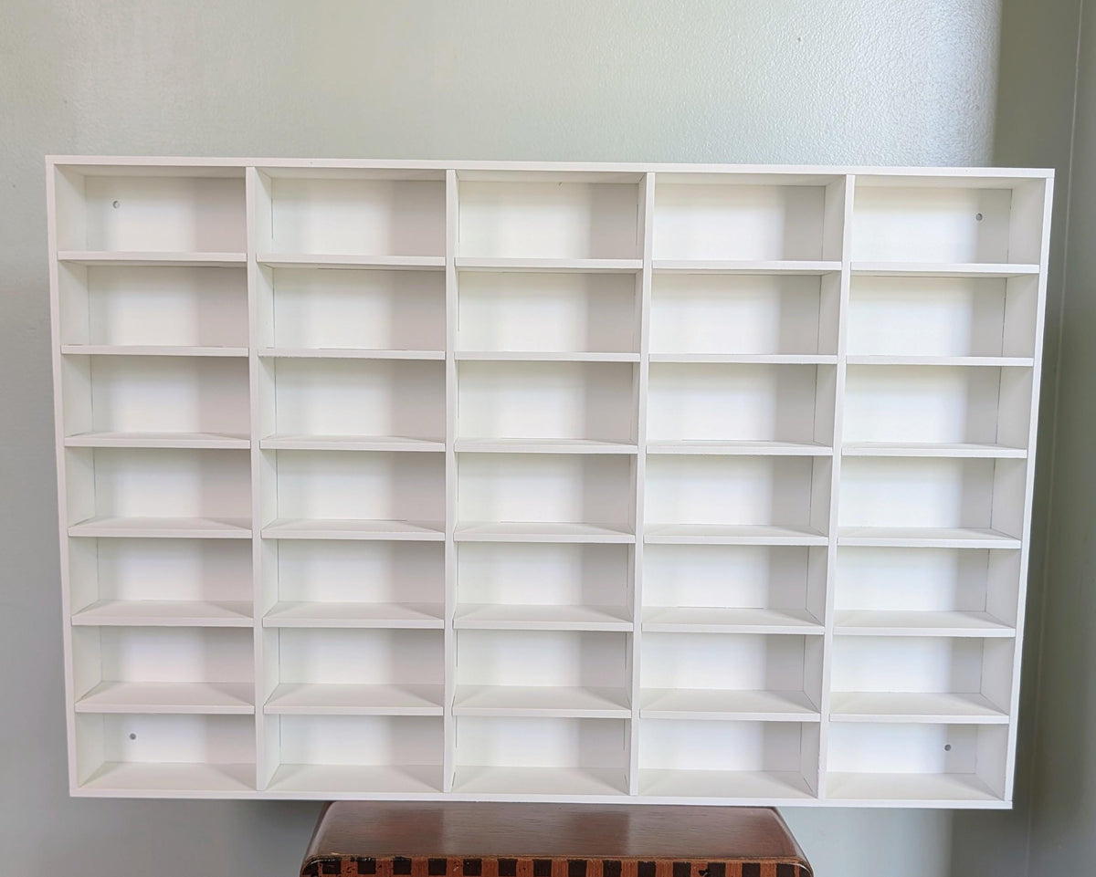 35 Compartment Wooden Display Shelf - 4.5x2 - Trinket Shelf - Curio Cabinet - Cubic