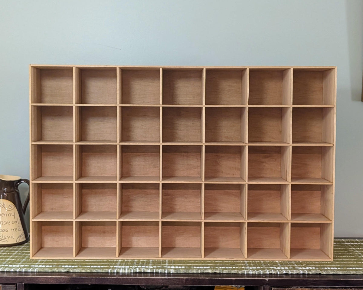 35 Compartment Wooden Display Shelf- 4.5x4 - Trinket Shelf - Curio Cabinet - Cubic Oversize