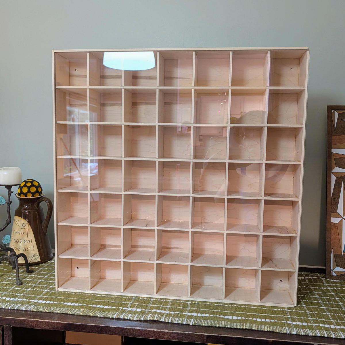 49 Compartment Wooden Display Shelf - 3x3 - Trinket Shelf - Curio Cabinet - Cubic