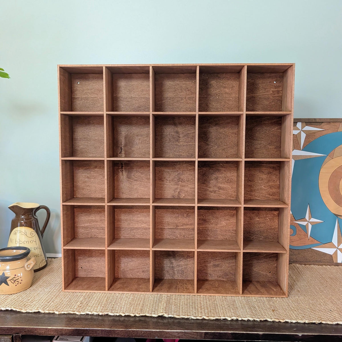25 Compartment Wooden Display Shelf - 4.5x4.5 - Trinket Shelf - Curio Cabinet - Cubic