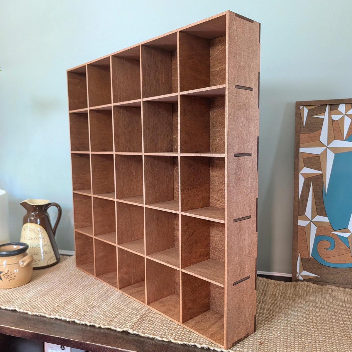 25 Compartment Wooden Display Shelf - 4.5x4.5 - Trinket Shelf - Curio Cabinet - Cubic