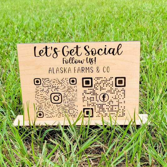 Custom Lets Get Social Social Media Multi QR Code Stand - QR Code Checkout Sign - Scan Here QR Code Sign - qr code sign