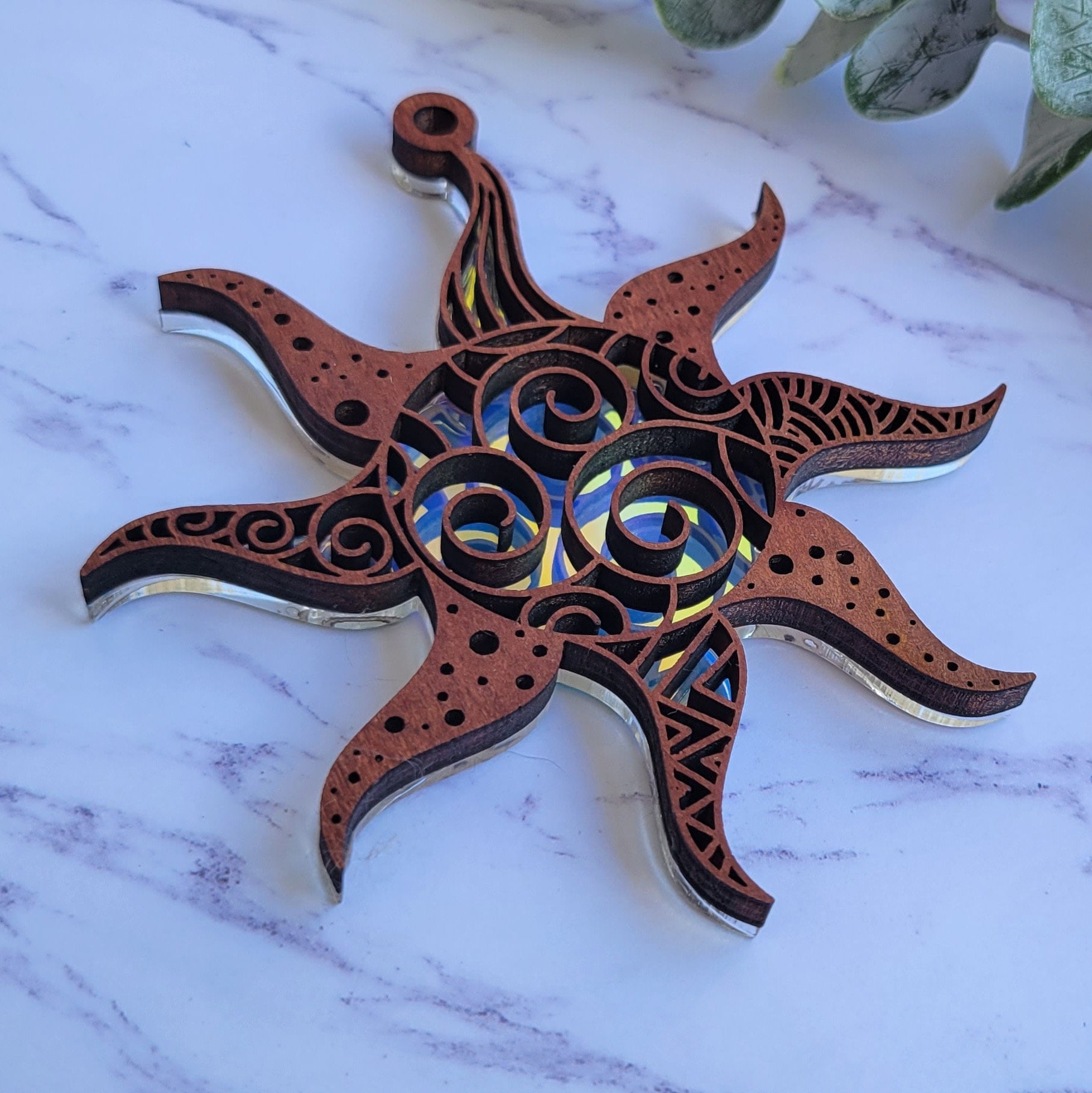 Iridescent Sun Mandala Suncatcher - Crystal Acrylic Suncatcher - Witchy Cottagecore Plant Decor - Window Light Sun Catcher