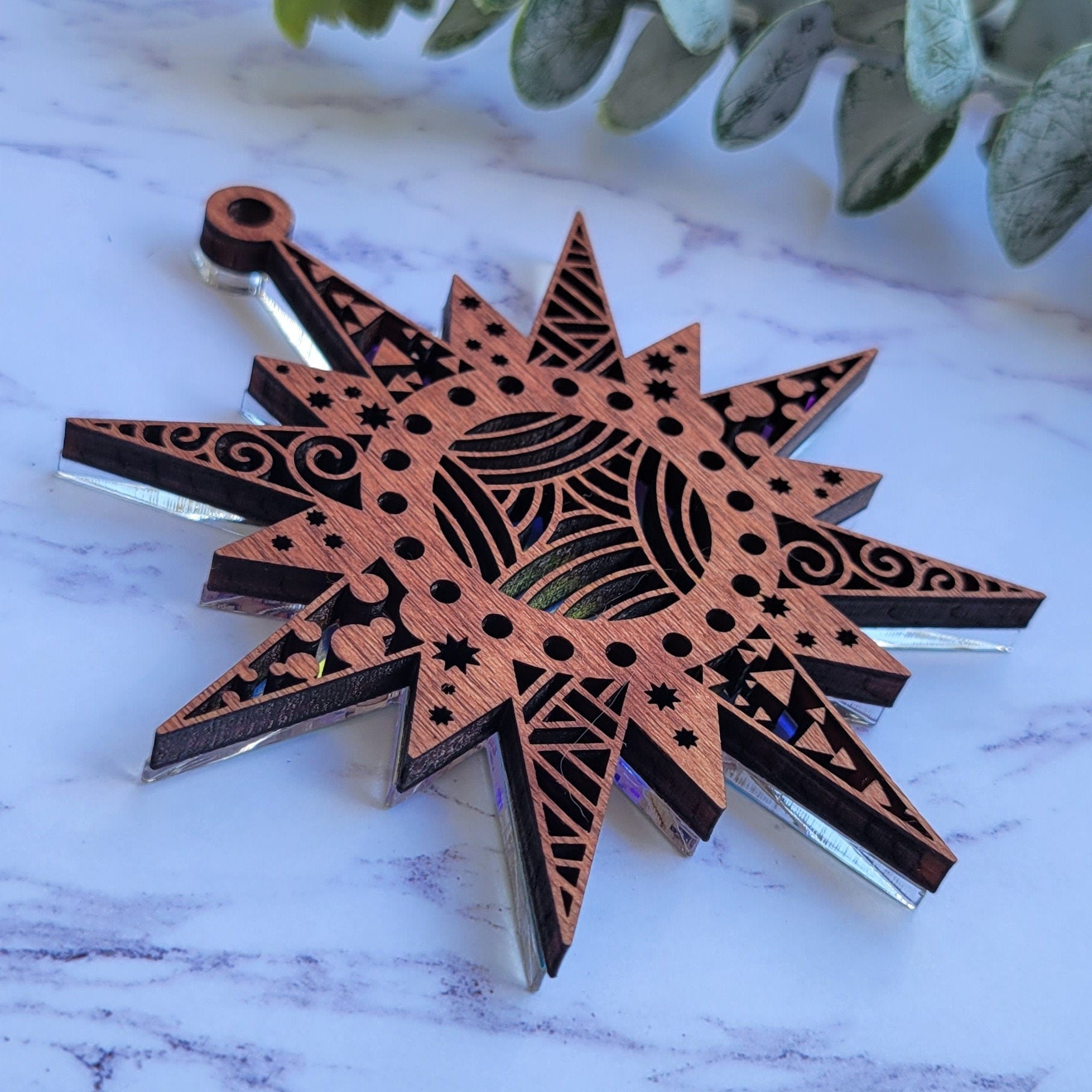 Iridescent Sun Mandala Suncatcher - Crystal Acrylic Suncatcher - Witchy Cottagecore Plant Decor - Window Light Sun Catcher