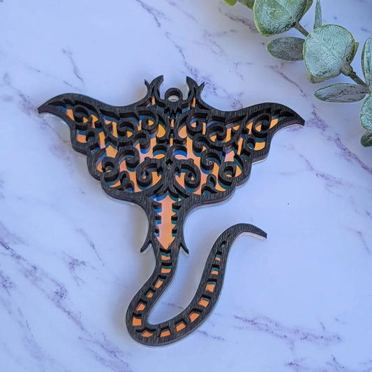 Iridescent Manta Ray Mandala Suncatcher - Crystal Acrylic Suncatcher - Witchy Cottagecore Plant Decor - Window Light Sun Catcher
