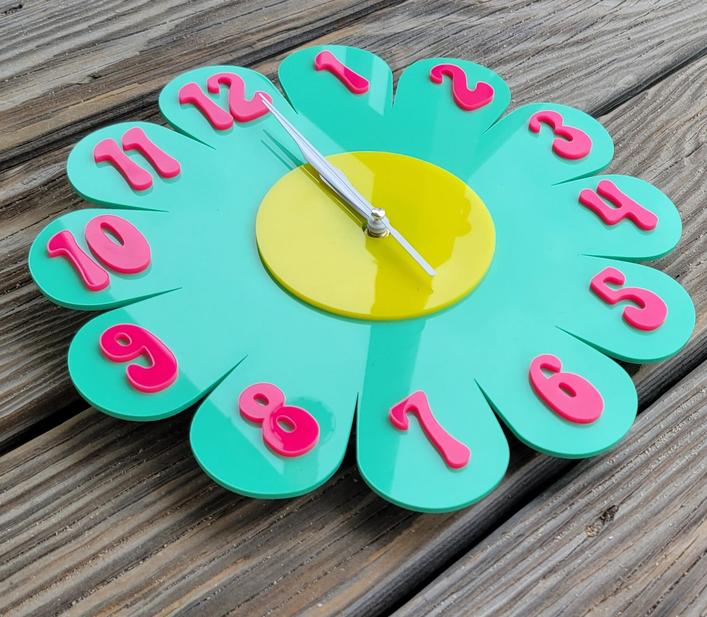 Retro Vintage 1970s Inspired Daisy Wall Clock - Funky Wall Clock - Retro Clock - Flower Power - Nursery Clock - Kitchen Clock - Pastel Clock