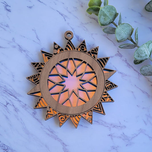 Iridescent Sun Mandala Suncatcher - Crystal Acrylic Suncatcher - Witchy Cottagecore Plant Decor - Window Light Sun Catcher