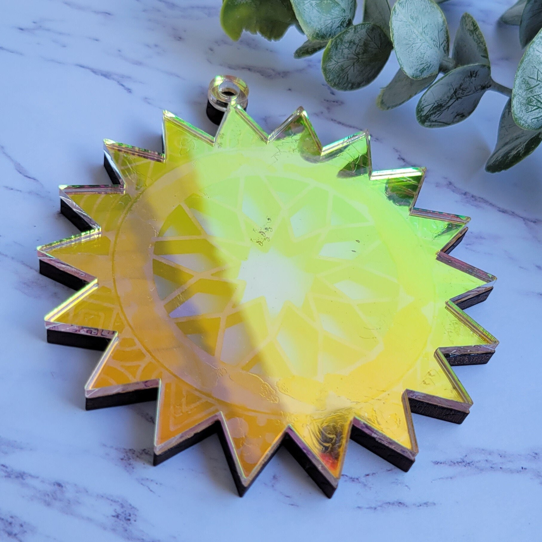 Iridescent Sun Mandala Suncatcher - Crystal Acrylic Suncatcher - Witchy Cottagecore Plant Decor - Window Light Sun Catcher