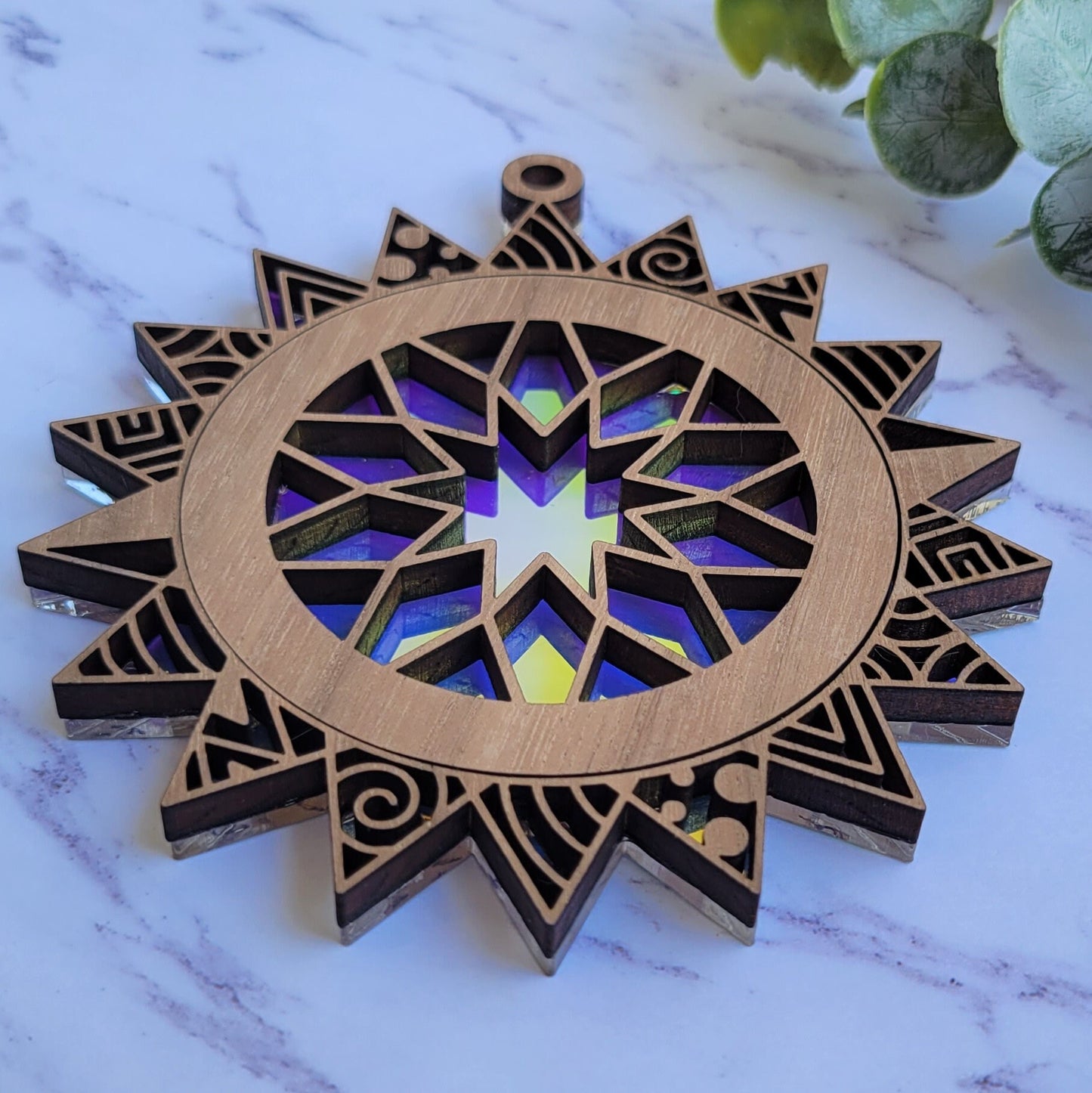 Iridescent Sun Mandala Suncatcher - Crystal Acrylic Suncatcher - Witchy Cottagecore Plant Decor - Window Light Sun Catcher