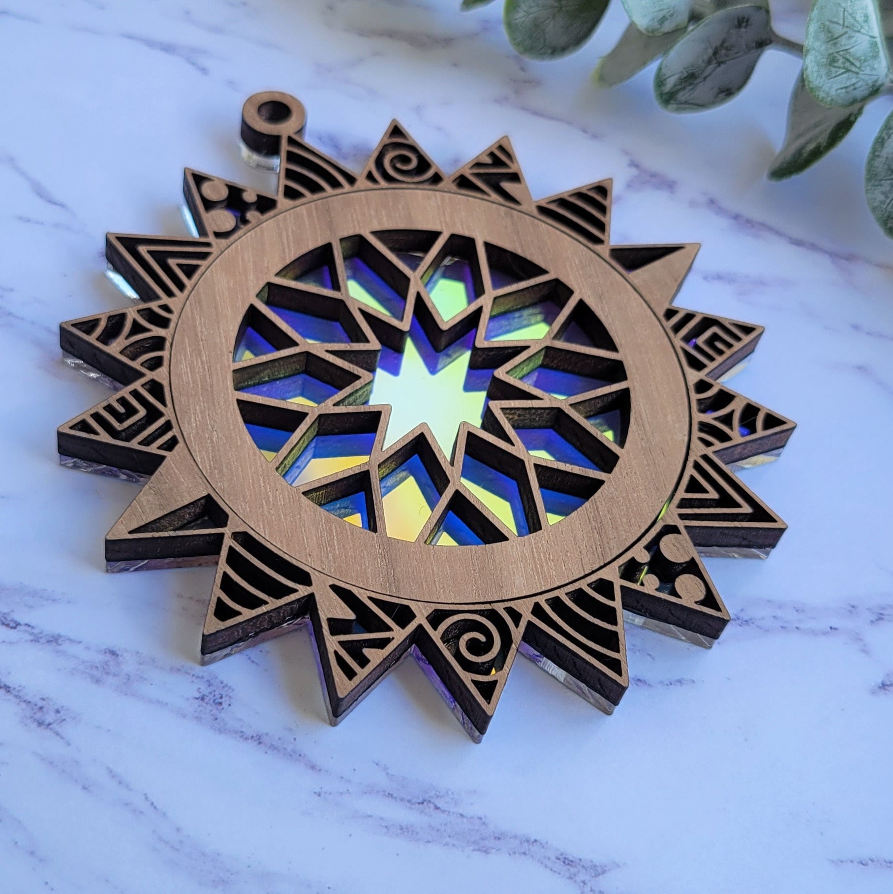 Iridescent Sun Mandala Suncatcher - Crystal Acrylic Suncatcher - Witchy Cottagecore Plant Decor - Window Light Sun Catcher