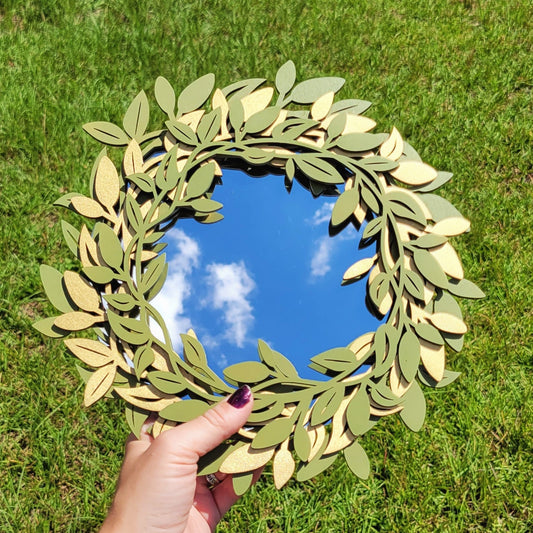 Fairy Tale Wall Mirror - Cottagecore Wreath Mirror - Leaf Mirror - Wooden Wreath Frame Mirror - Boho Ivy Wreath Mirror - Fairy Tale Cottage