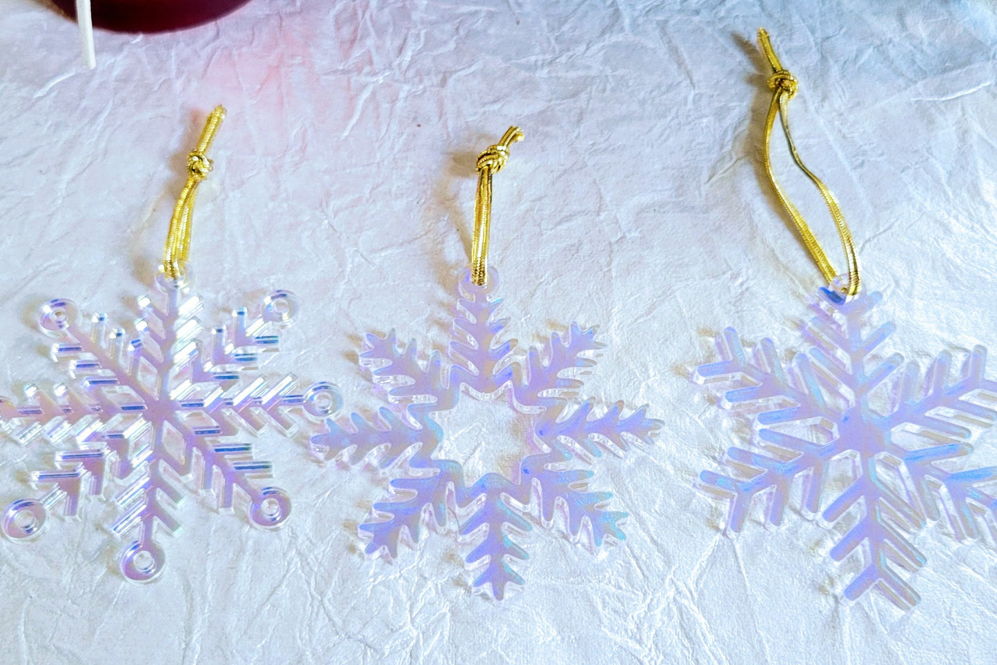 Set of 3 Snowflake Ornaments - Iridescent Snowflakes - Minimalist Ornaments- Ornament Sets - Snowflake Ornaments