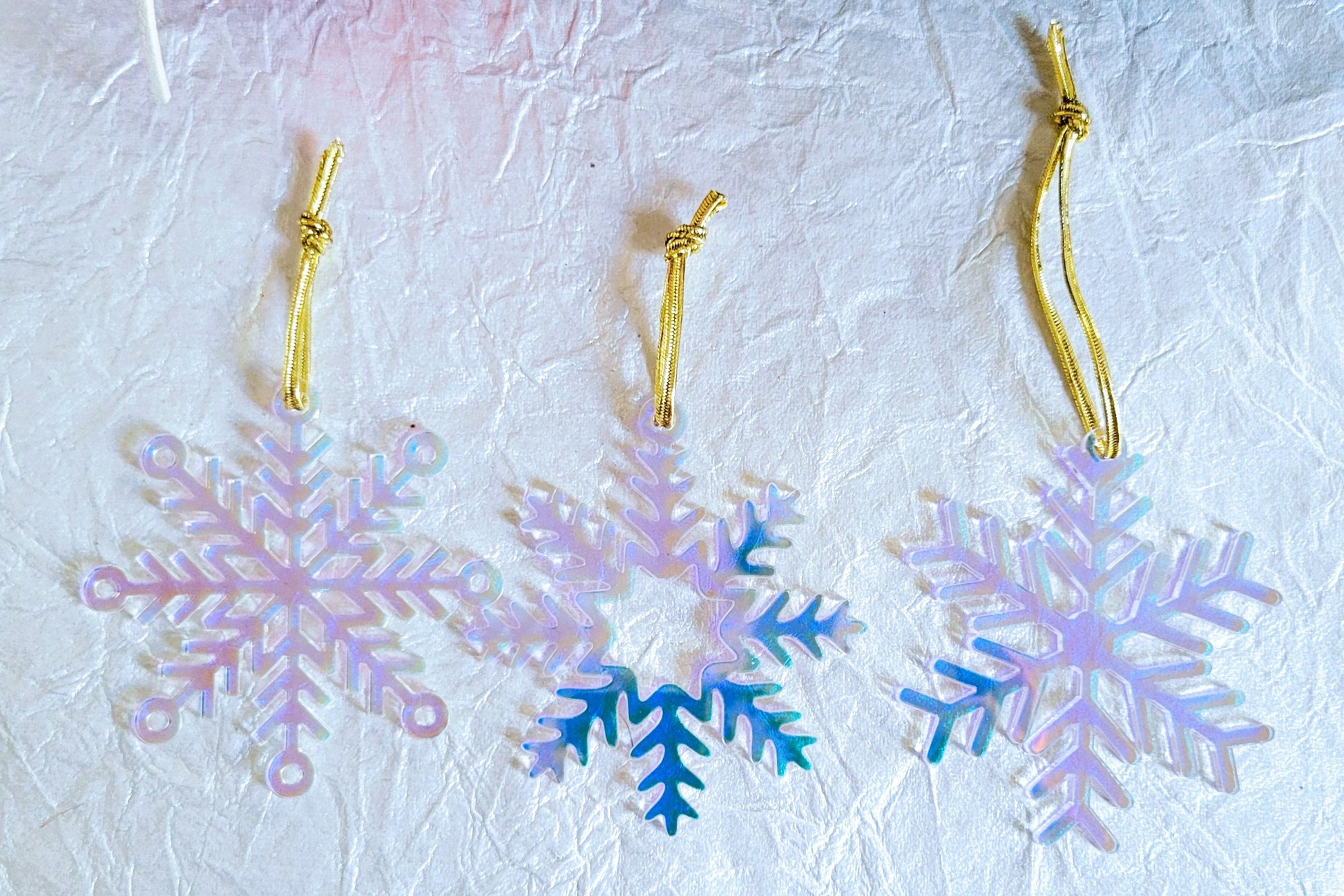 Set of 3 Snowflake Ornaments - Iridescent Snowflakes - Minimalist Ornaments- Ornament Sets - Snowflake Ornaments