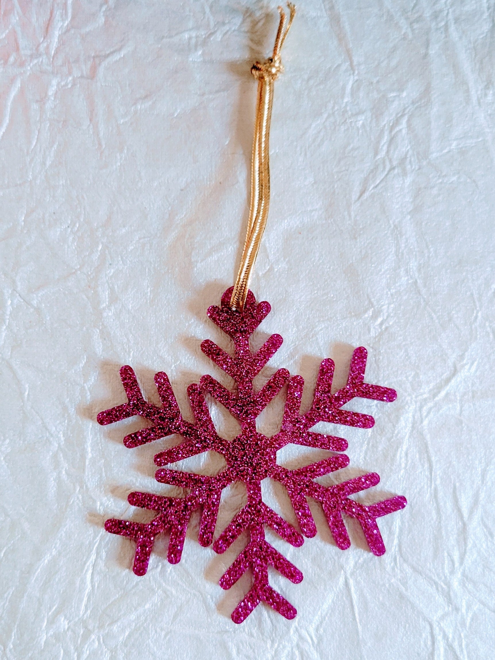 Set of 3 Snowflake Ornaments - Purple Glitter Snowflakes - Minimalist Ornaments- Ornament Sets - Snowflake Ornaments