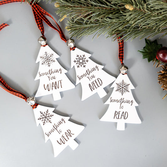CUSTOM Set of Four or Seven Gifts Tree Gift Tags - Custom Wooden Gift Tags - Something You Want Something You Need - Christmas Gift Tags