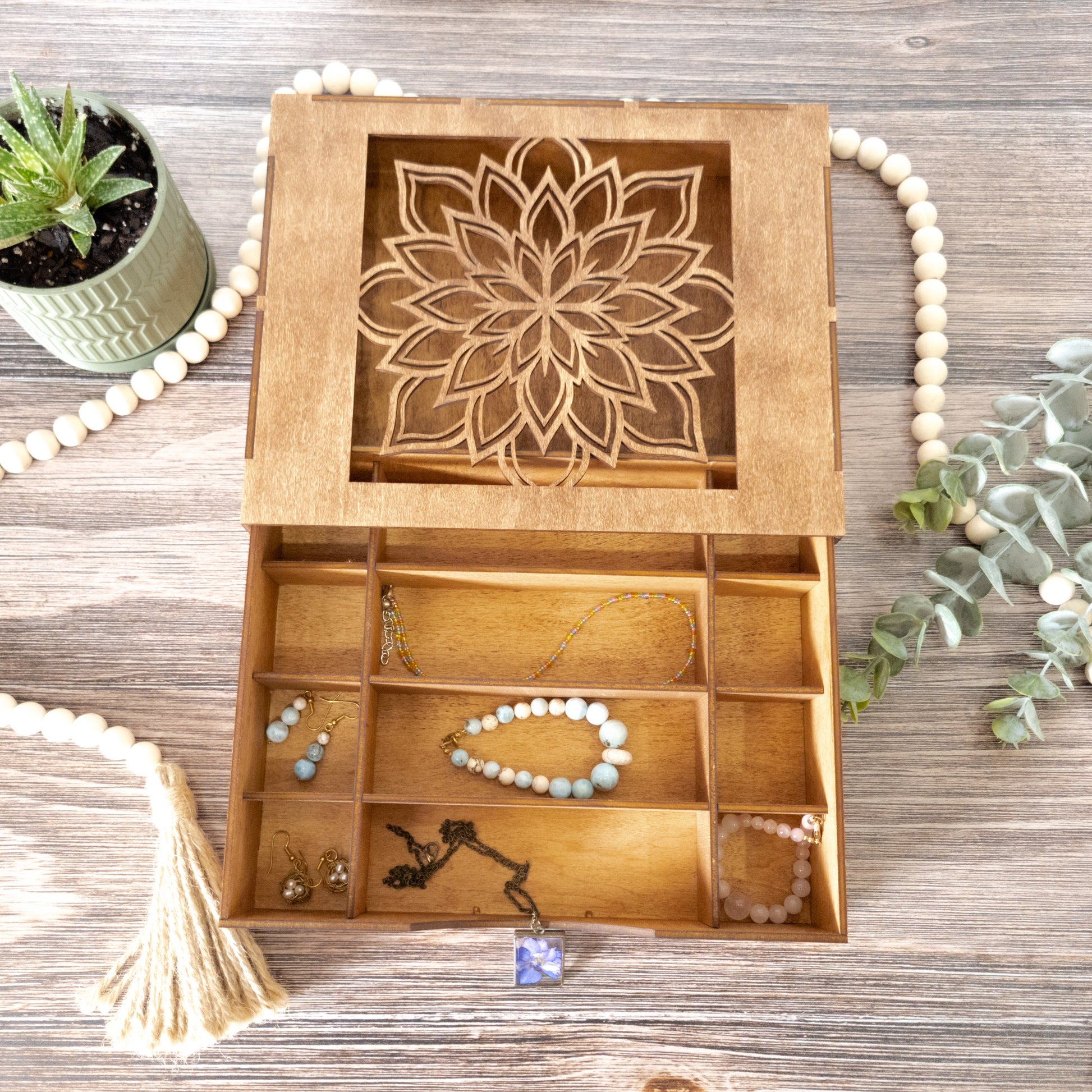 9 Compartment Wooden Jewelry Display Box - Trinket Box - Curio Cabinet- Knick Knack Collection Display - Printer Tray -Jewelry Box Display